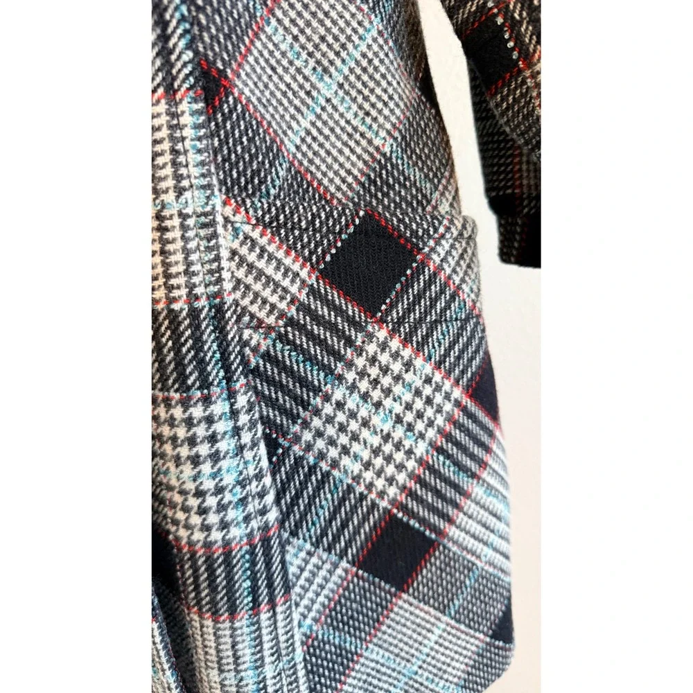 Guess Jeans Plaid Wool Blend Coat Womens L Black White Red Preppy Academia - Picture 10 of 16
